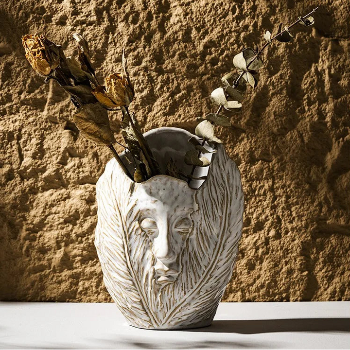 Abstract Face Ceramic Vase – Nordic Tabletop Decor