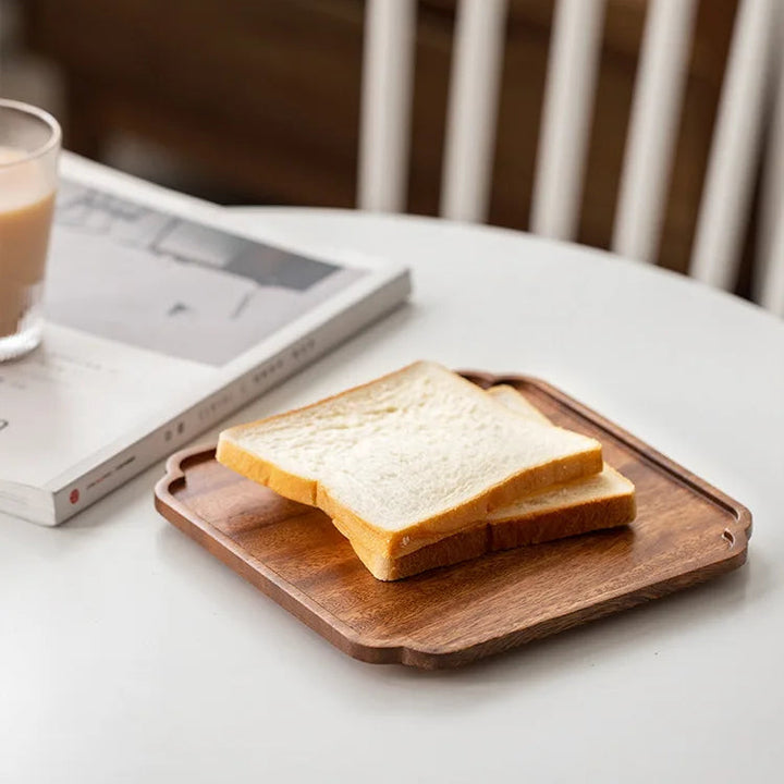 Japanese Walnut Cloud Plate – Handcrafted Wooden Square Tray