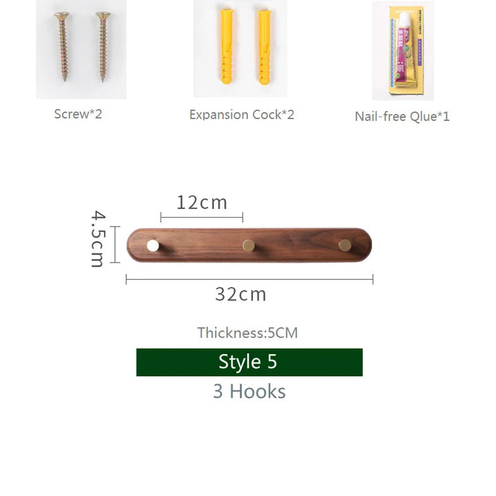 Black Walnut Wall Hook with Brass – Modern Clothes Hanger