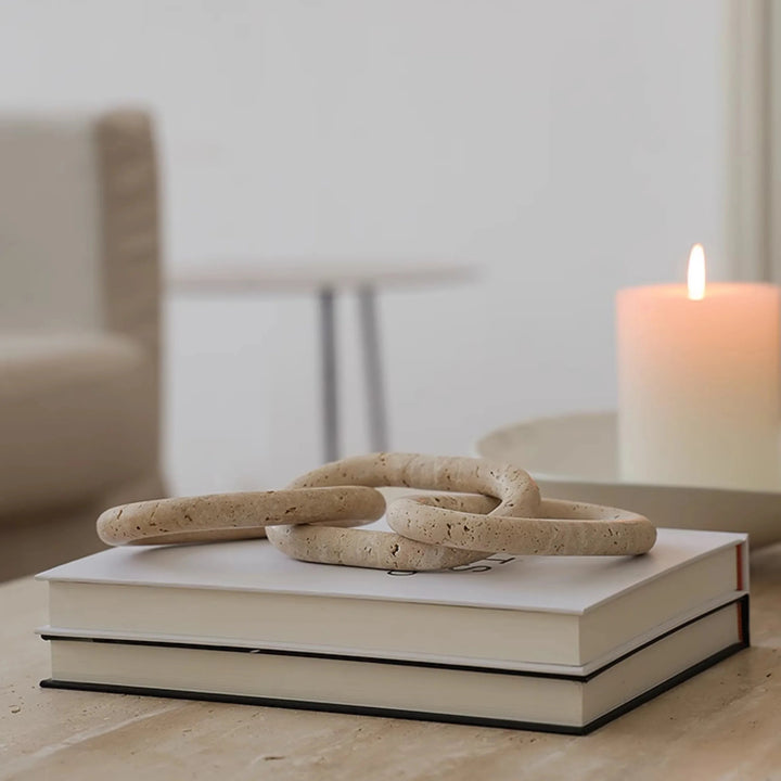 Travertine Chain Link Sculpture – Rustic Marble Table Décor