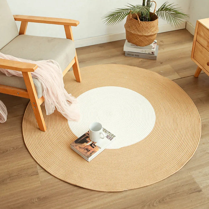 Round Woven Jute Rug with Tassels – Handmade Floor Mat
