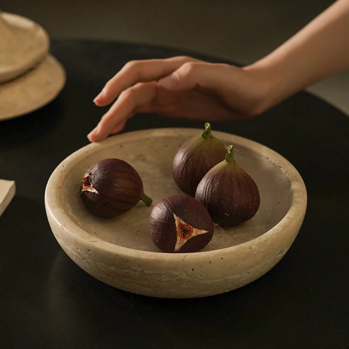 Beige Travertine Decorative Bowl – Handcrafted Stone Catchall Dish