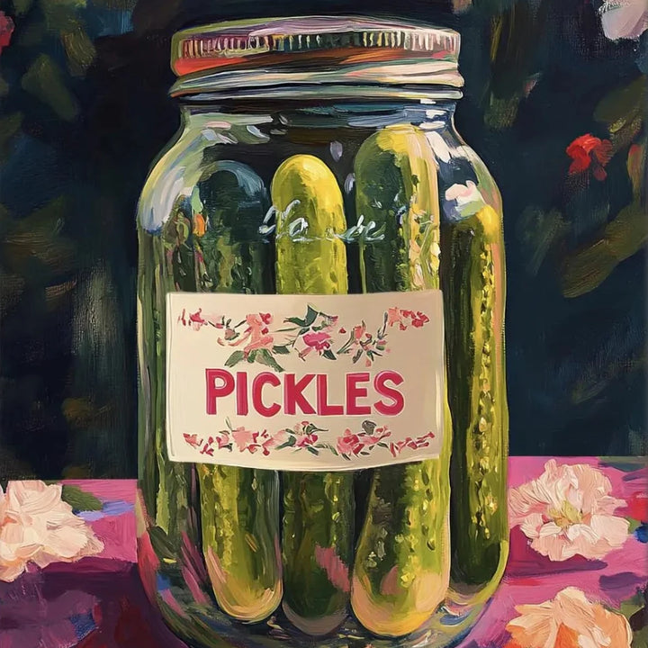 Retro Kitchen Canvas Wall Art – Citrus, Pasta & Pickles Jar Food Poster Print | Vintage Still Life Home Decoration