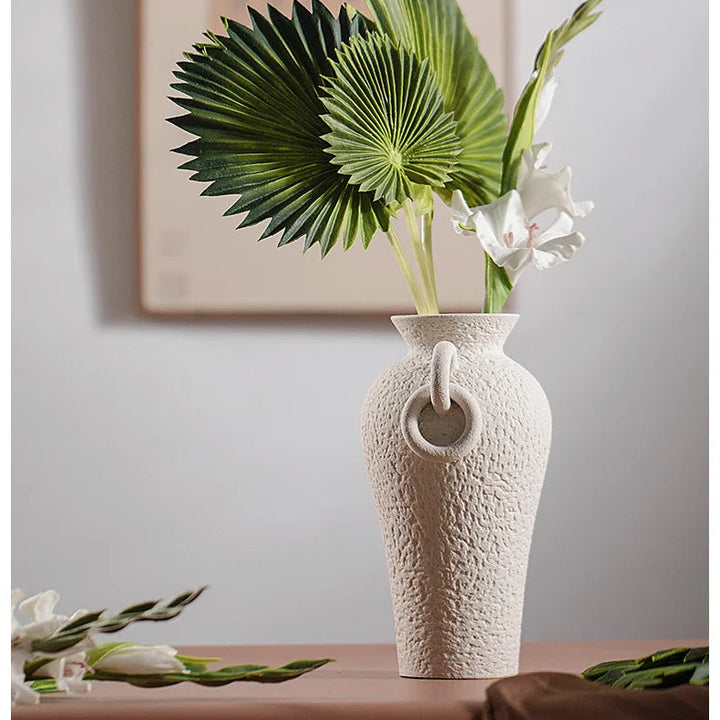 Nordic Ceramic Amphora Vase – Handmade Table Centerpiece