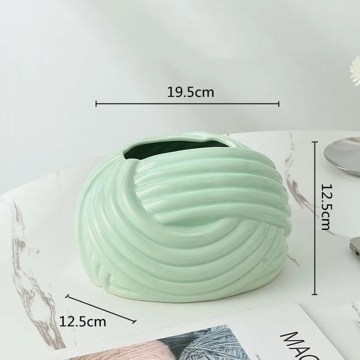 Ceramic Tissue Box with Wool Ball Accent – Modern Napkin Holder & Desk Storage Decoration