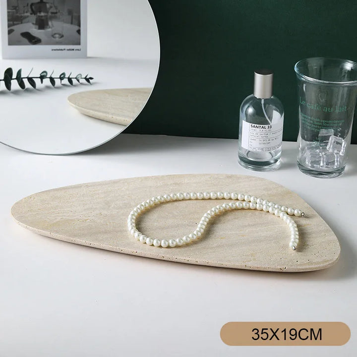 Irregular Natural Travertine Marble Tray – Jewelry, Vanity & Perfume Display Dish for Bathroom, Bedroom or Kitchen Decor