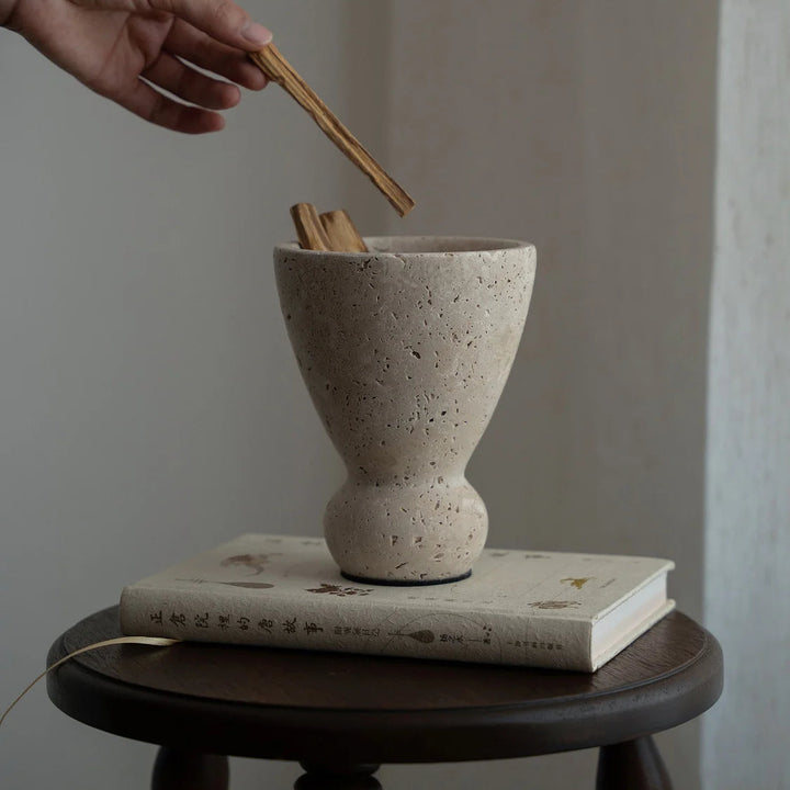 Vintage Travertine Incense Holder – Wood Palo Santo Burner