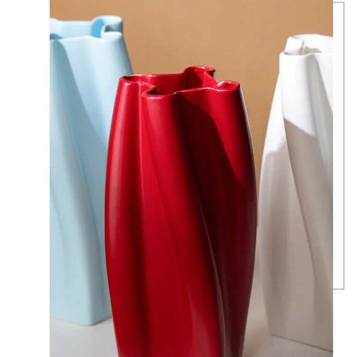 Colorful Curved Ceramic Vase – Modern Table Centerpiece