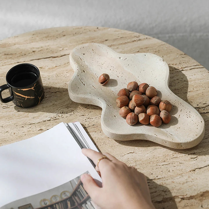 Irregular Travertine Decorative Tray for Coffee Table