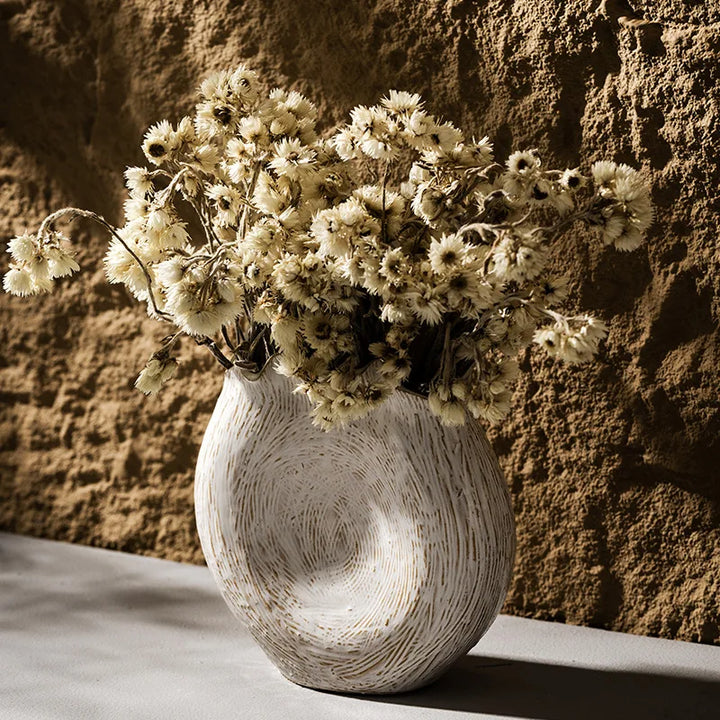 Boho Ceramic Vase – Retro Country Irregular Circle Decor