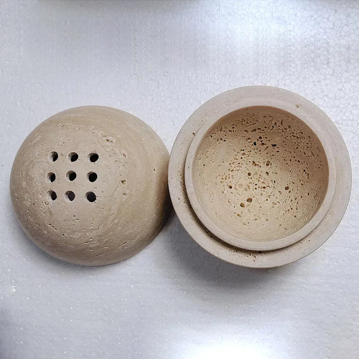 Beige Travertine Incense Burner – Marble Sphere Home Decor