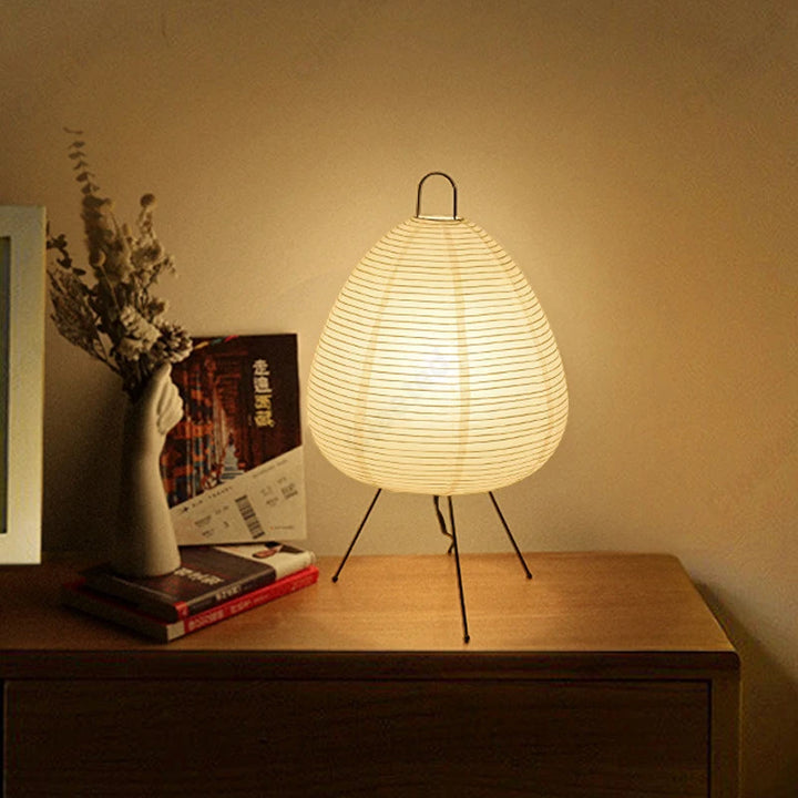 Japanese Rice Paper Table Lamp – Wabi-Sabi Akari Style Bedside & Living Room Lighting Décor