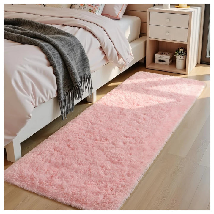 Pink Fluffy Plush Carpet – Large Kids Bedroom Area Rug