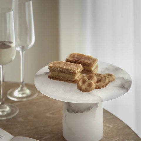 White Onyx Marble Cake Stand – Pedestal Dessert Tray
