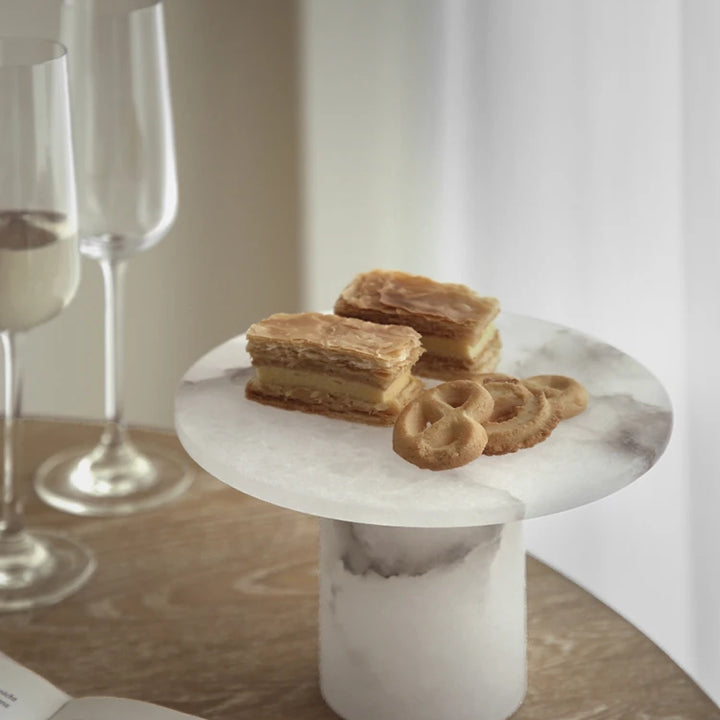 White Onyx Marble Cake Stand – Pedestal Dessert Tray