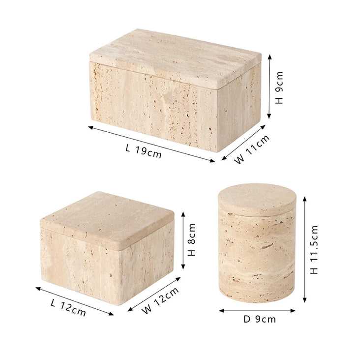 Natural Travertine Marble Storage Box – Decorative Bathroom Organizer for Jewelry, Cotton Swabs & Vanity Essentials
