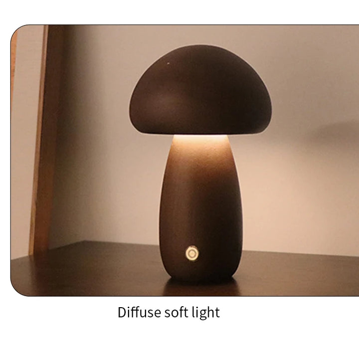 Cute Wooden Mushroom Night Light – Touch Bedside Lamp