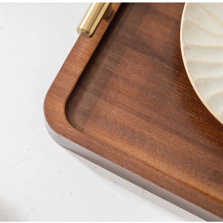 Bamboo Serving Tray with Metal Handles – Wooden Organizer