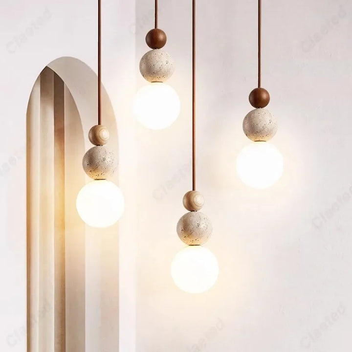Retro LED Cave Stone Pendant Light – Creative Wooden Hanging Lamp for Dining Room, Living Room & Bedroom Decor