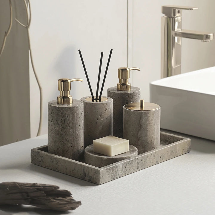Grigio Travertine Bathroom Set – Natural Marble Accessories