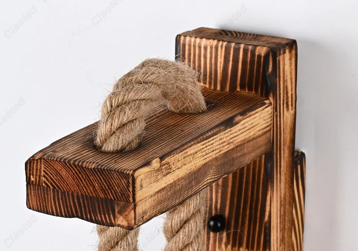 Retro LED Wall Lamp – Solid Wood & Hemp Rope Lighting