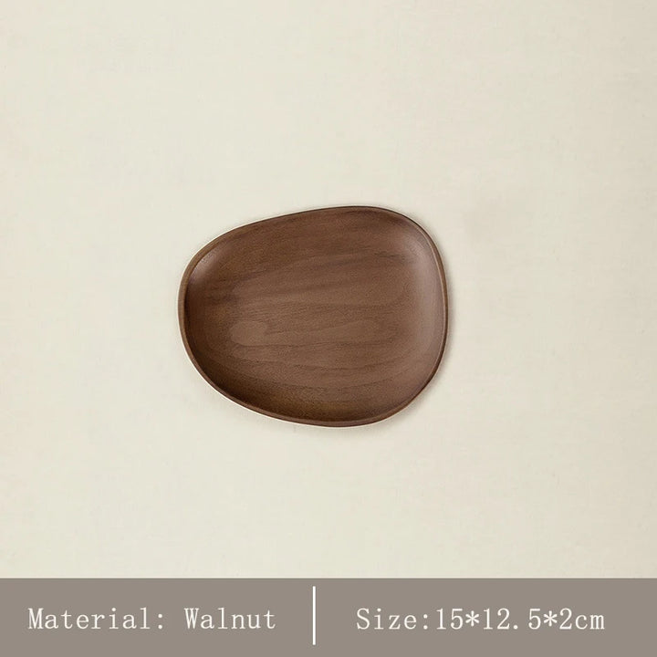 Japanese Irregular Black Walnut Wooden Tray – Handmade Dessert, Coffee & Decorative Serving Plate