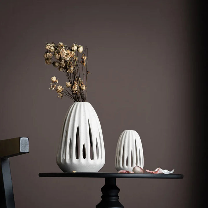 Nordic Ceramic Hollow Vase – Modern Centerpiece for Home & Office