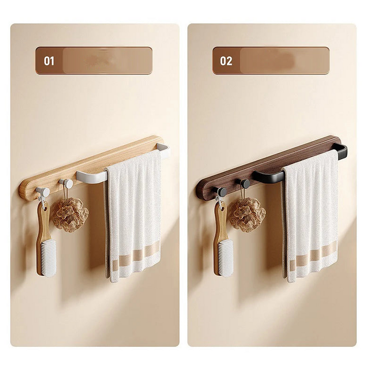 Wood & Aluminum Bathroom Towel Rack – No Punch Hook
