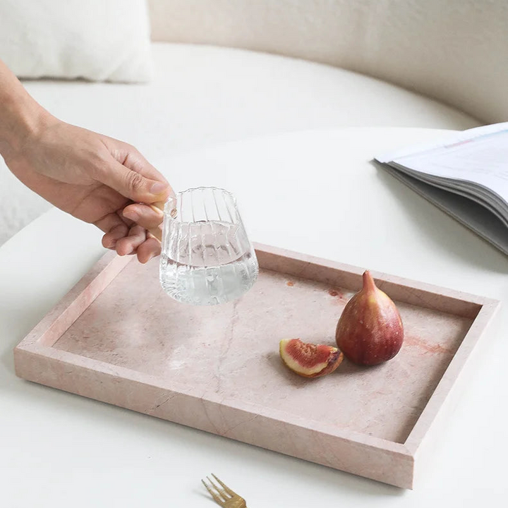 Pink Marble Vanity Tray – Natural Stone Perfume & Jewelry Organizer