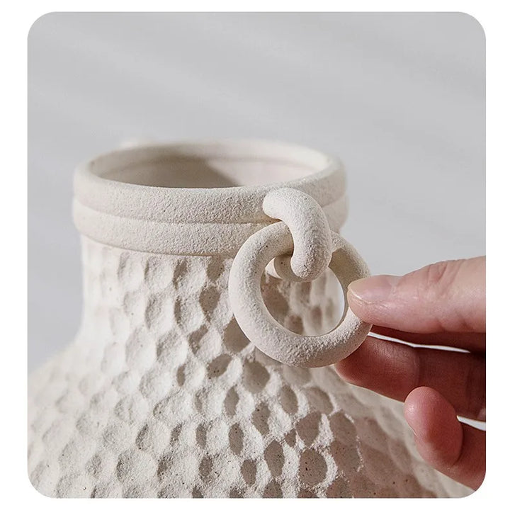 Nordic Ceramic Amphora Vase – Handmade Table Centerpiece