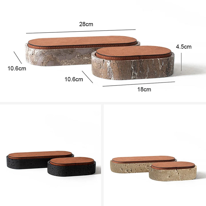 Vintage Travertine Jewelry Box – Luxury Oval Stone Container with Leather Cover for Earrings, Necklaces, and Accessories Storage