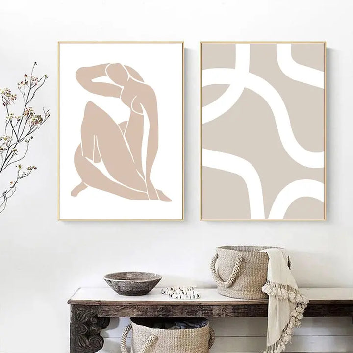 Matisse Beige Abstract Canvas – Boho Line Arches Wall Art