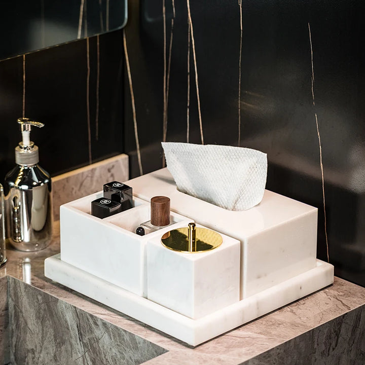 Volakas White Marble Bathroom Accessories Set