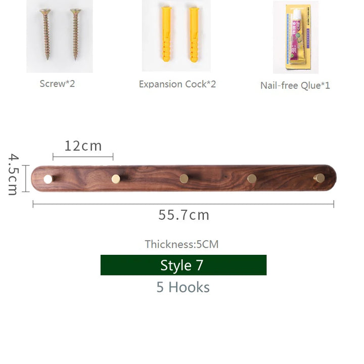 Black Walnut Wall Hook with Brass – Modern Clothes Hanger