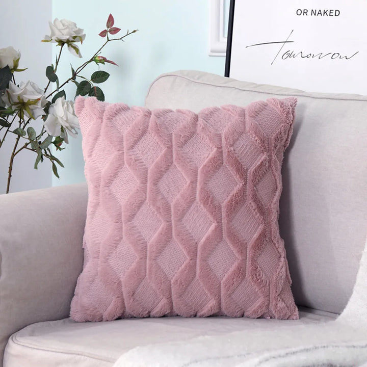 3D Plush Geometric Embroidered Cushion Cover