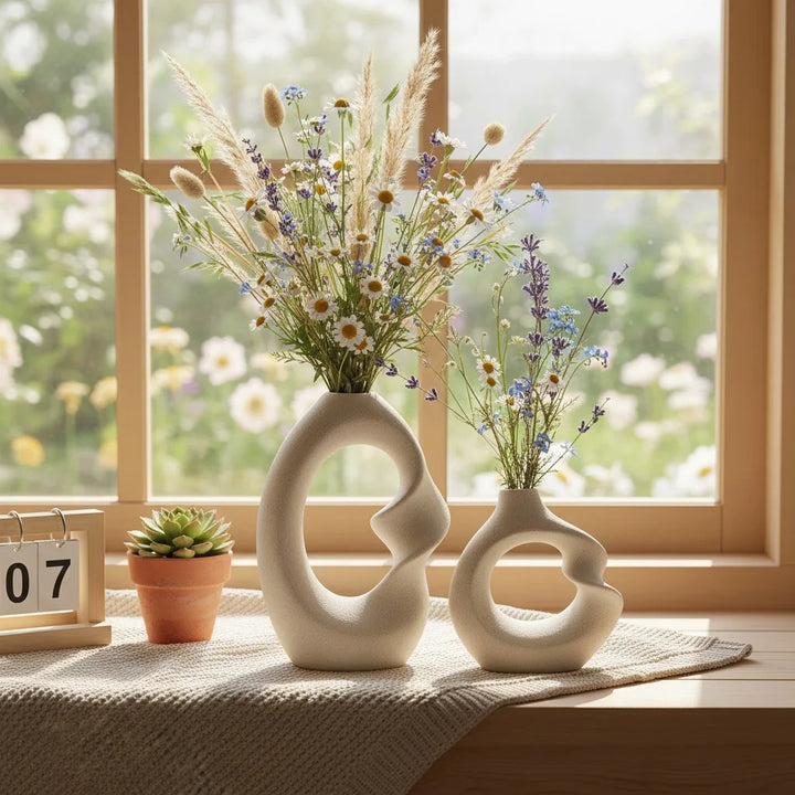 Matte Ceramic Vase Set of 2 – Nordic Pampas Grass Home Décor