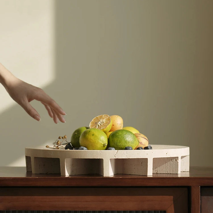 Travertine Pedestal Bowl – Decorative Marble Fruit Tray