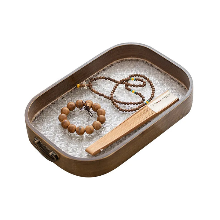 Acrylic Bamboo Tea & Pastry Tray – Minimalist Handle Serving Tray for Home, Kitchen, or Hotel