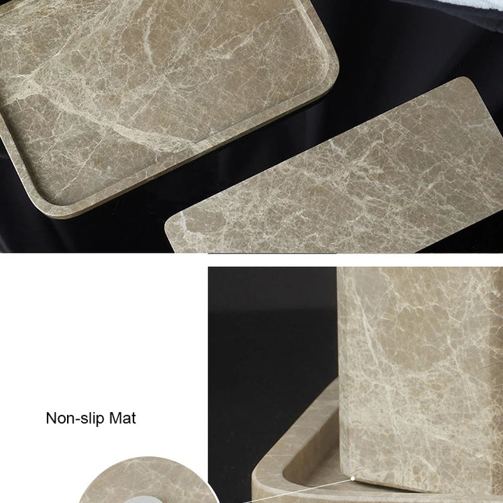 Emperador Marble Bathroom Set – Natural Stone Soap Dish & Tray