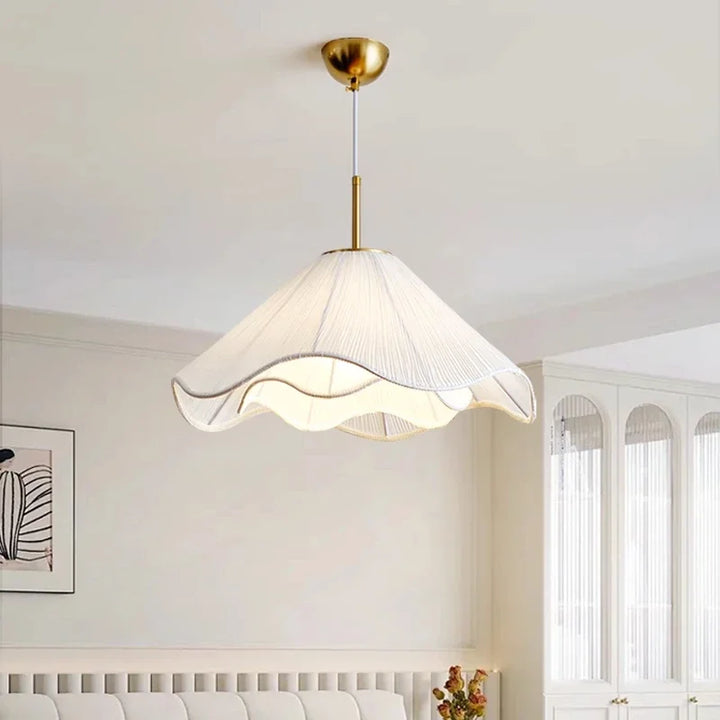 Nordic Fabric LED Chandelier – Modern White Pendant Light