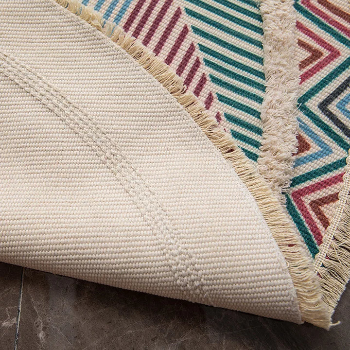 Moroccan Cotton Linen Round Rug – Geometric Floor Decor