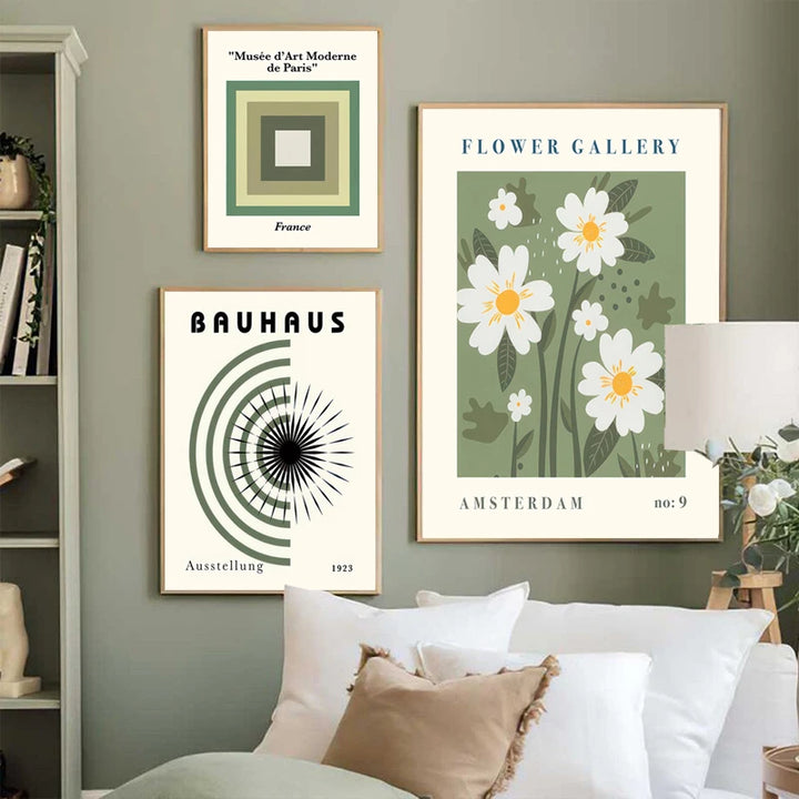 Green Abstract Bauhaus Canvas Poster for Wall Decor