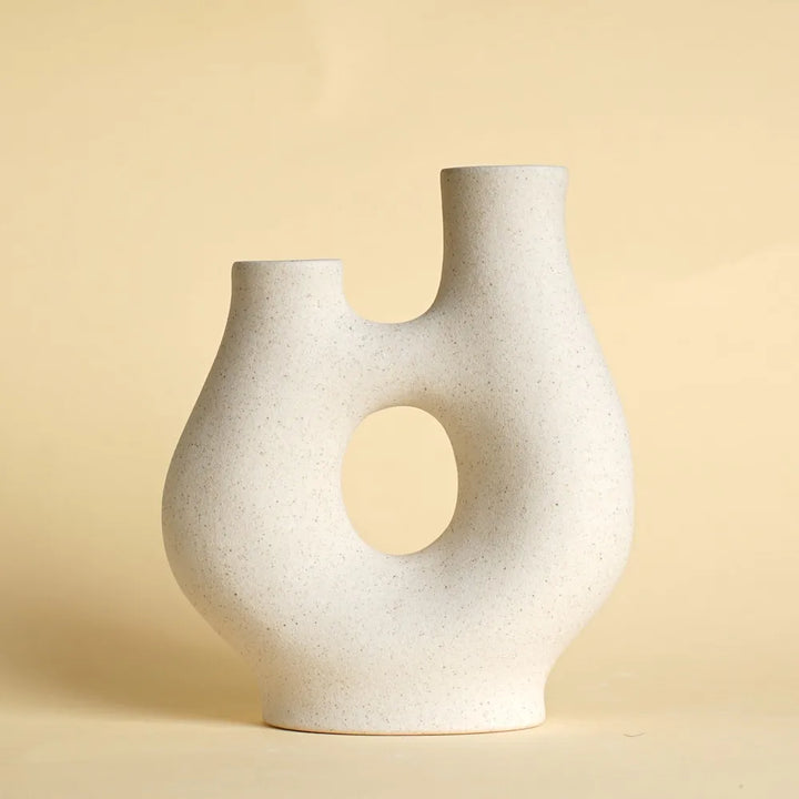 Nordic White Ceramic Vase – Modern Decorative Flower Vase with Unique Shape for Living Room, Bedroom & Home Decor