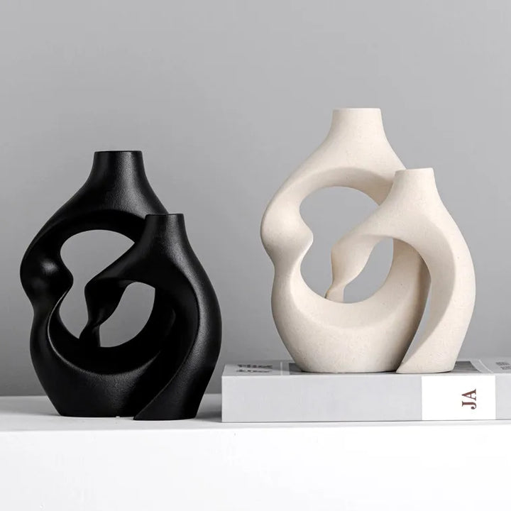 Boho Ceramic Vases Set – Hollow Nordic Tabletop Decor