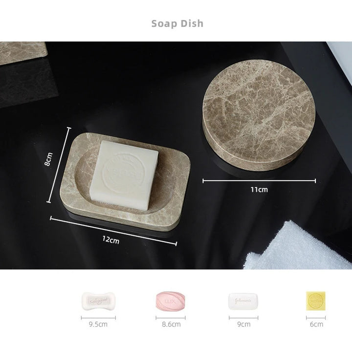 Emperador Marble Bathroom Set – Natural Stone Soap Dish & Tray