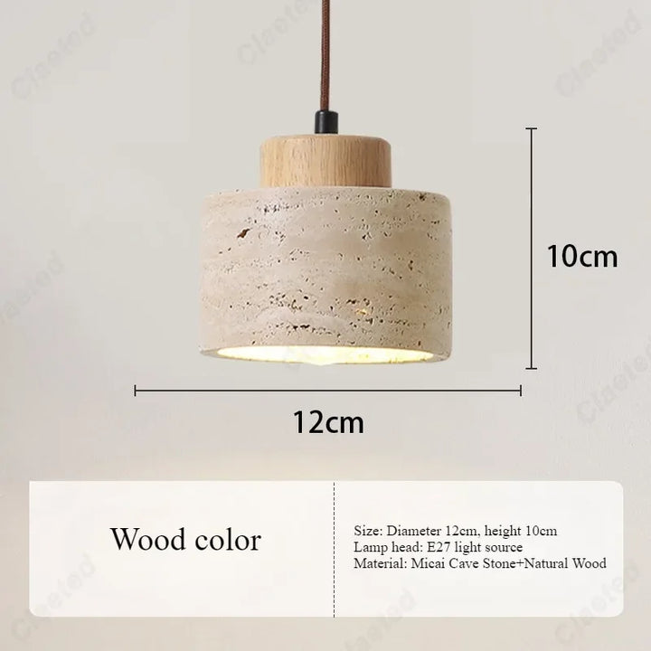 Retro LED Cave Stone Pendant Light – Creative Wooden Hanging Lamp for Dining Room, Living Room & Bedroom Decor