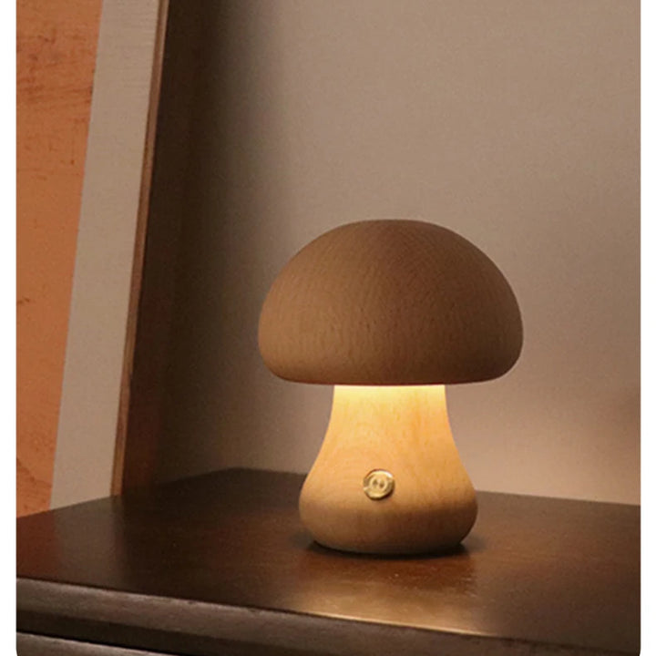 Cute Wooden Mushroom Night Light – Touch Bedside Lamp