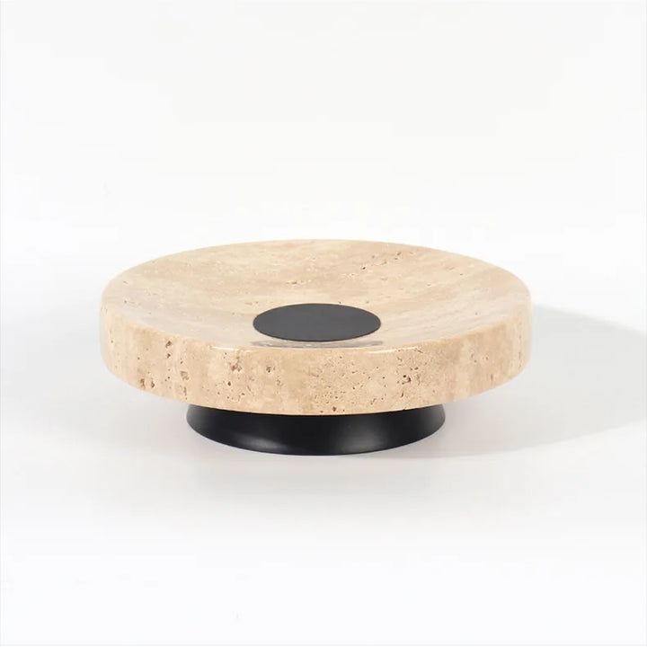 Beige Travertine Tray with Metal Base – Vintage Stone Stand