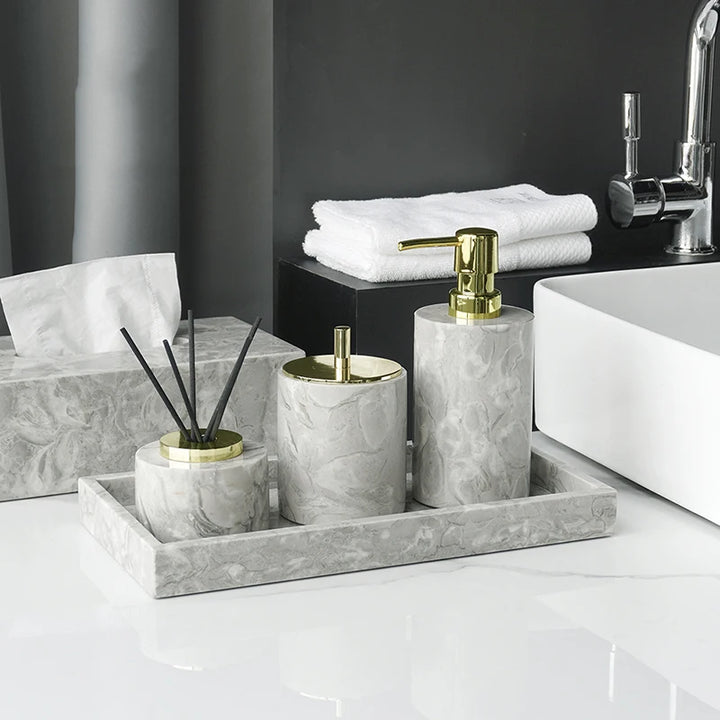 Pitaya Marble Bathroom Set – Luxury Soap Dispenser & Organizer