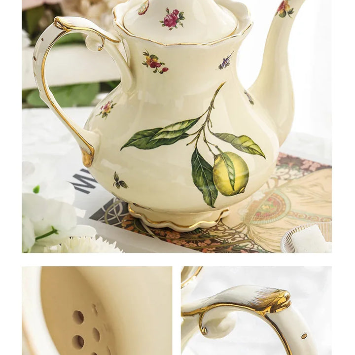 Vintage Lemon Porcelain Coffee Mug with Tray
